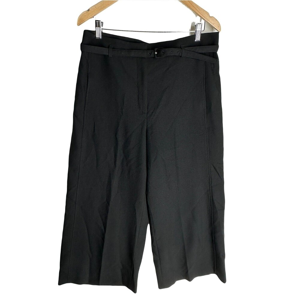 NWT Ann Taylor Womens High Waist Wide Leg Capri Pants Size 12 Black With Belt